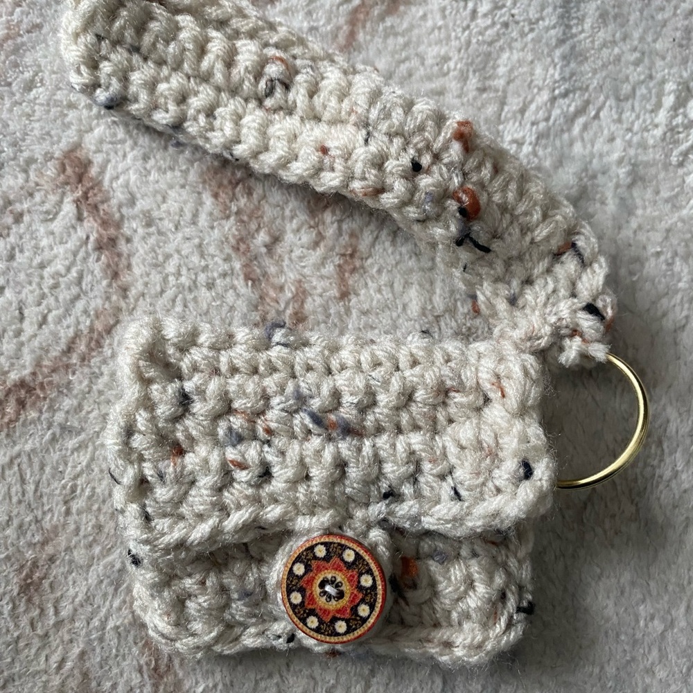 Crochet AirPods Case – Boho Wristlet Pouch with Mandala Button